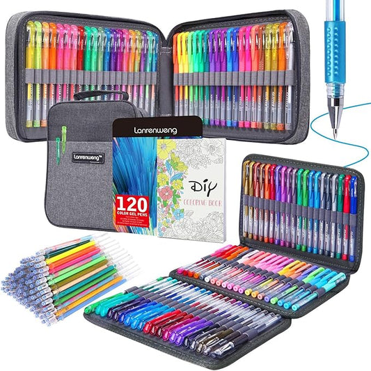 240 Pack Set 120 Colored Gel Pen with 120 Refills, Fine Tip Glitter Gel pens for Adults Artists Coloring Books Drawing Crafts Scrapbooks Bullet Journaling