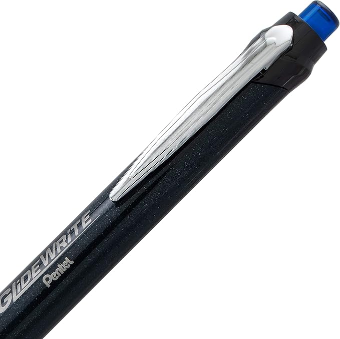 Pentel Glidewrite Signature Ballpoint Pen, (1.0mm) Medium, Black Barrel, Blue Ink, Pack of 3 (BX930ABP3C)