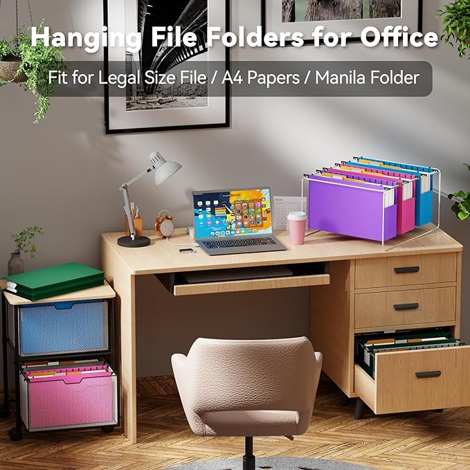 Ansook Plastic Legal Size Hanging File Folders,Heavy Duty 3" Expandable Legal File Folder Hanging with Tabs,6 Pack Extra Capacity Pastel File Cabinet Folders,Office School Hanging File Organizer