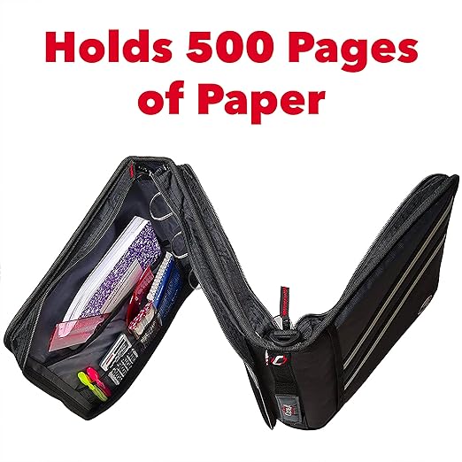 Case-it The Z Shape Zipper Binder - Two Binders in One - Double Sided 1.5 Inch D-Ring - Multiple Pockets - 500 Page Capacity - Comes with Shoulder Strap, Jet Black Z-176