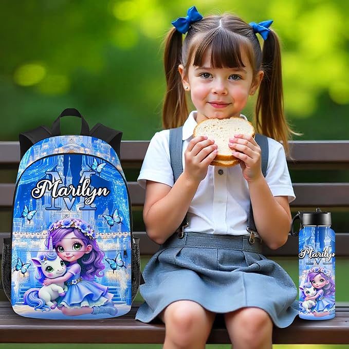 Custom Kids Backpack with Lunch Box Personalized Name School Bookbag for Girls Back to School Backpacks for Elementary Middle School Boys Blue
