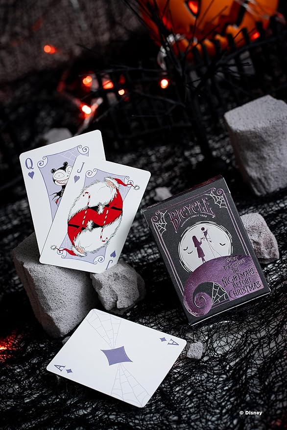 Disney Tim Burton's Nightmare Before Christmas Inspired Playing Cards Featuring Jack Skellington, 1 Deck for Halloween Gifts, Christmas Stocking Stuffers, or Vacation Travel Games