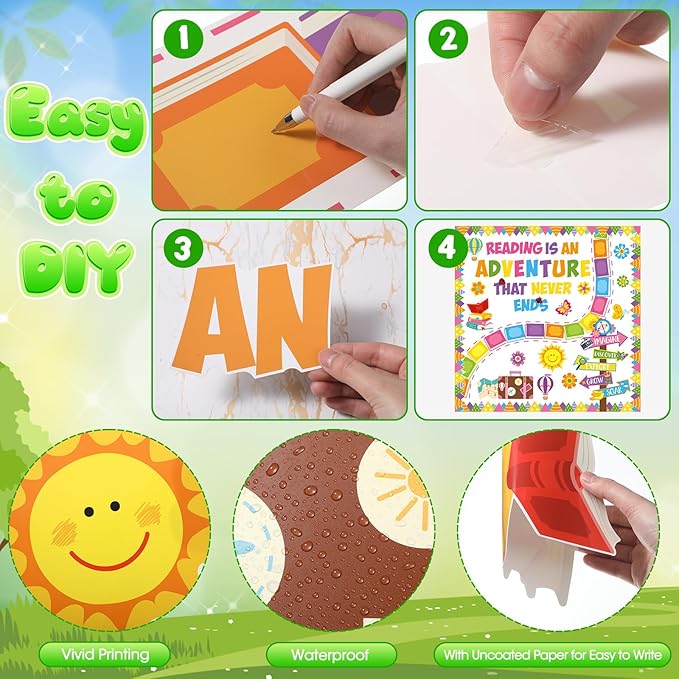 Honoson 55 Pcs Spring Reading Bulletin Board Set Reading is an Adventure Bulletin Boards Colorful Floral Cutouts Decors for Spring Back to School Library Home Chalkboard Wall Decoration (Book)