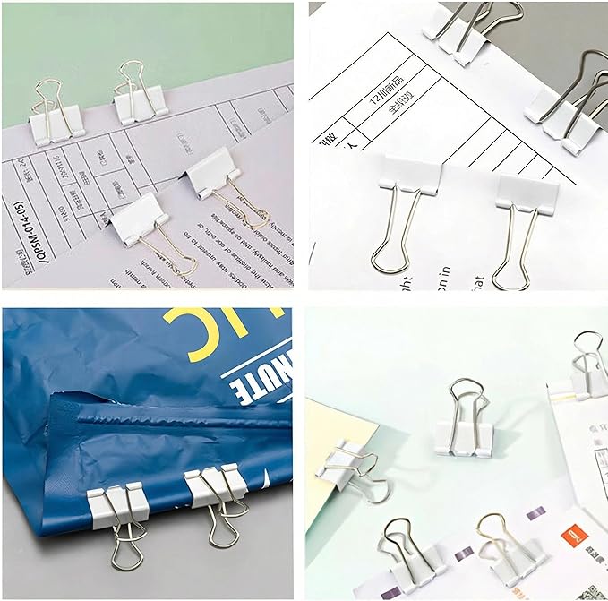 130 Pack White Binder Clips Assorted Sizes, Large Medium Small Mini 4 Sizes Mix, Paper Clamps Metal Paper Clips Set for Office School Home Business Supplies