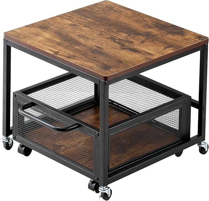 VEVOR Mini Fridge Stand with Storage, 198 lbs Mini Fridge Table with Movable Storage Cart & Swivel Wheels, Beverage Refrigerator Stand for Coffee Bar, Mini Fridge Organizer for Home Dorm, Light Brown