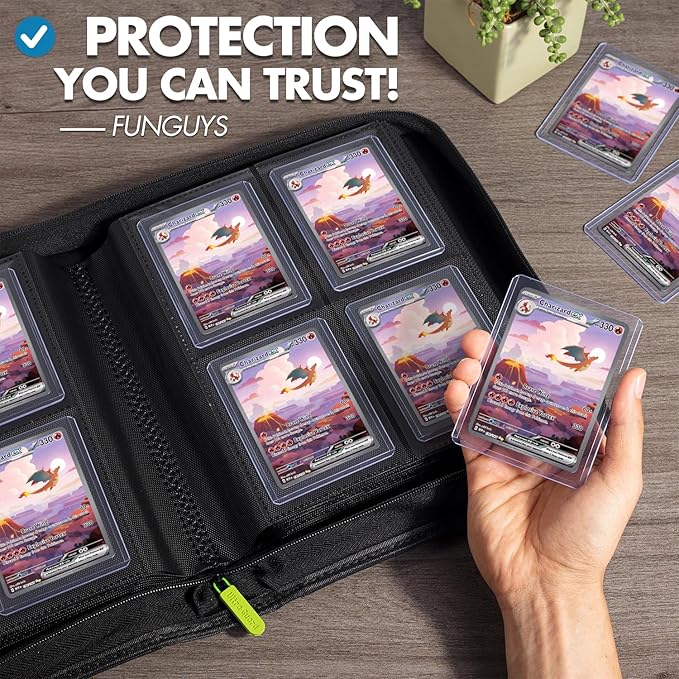 FunGuys Toploader Binder, Trading Card Binder Storage,128 4 Pocket Top Loader Pokemon Binder, Card Collection for Yugioh, MTG, TCG, Card Folders for Trading Cards