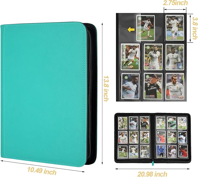 Trading Card Binder 9 Pocket, GERMUN PU Cover Card Binder for 360 Cards, Premium Trading Card Holder Folders, Double Sided Pocket Card Album for MTG, TCG (LAKEBLUE)