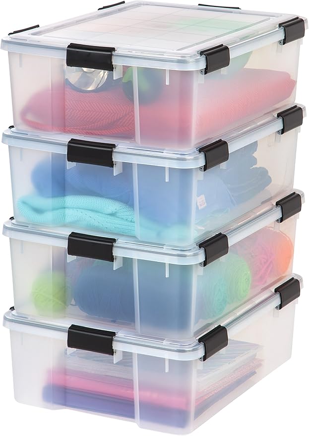 IRIS USA 41 Quart WEATHERPRO Plastic Storage Box with Durable Lid and Seal and Secure Latching Buckles, Clear with Black Buckles, 1 Pack