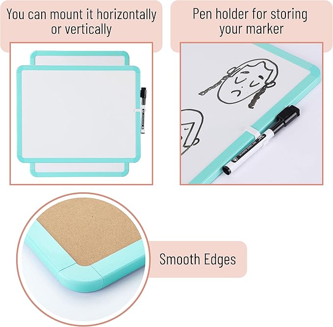 Mr. Pen- Dry Erase Board, 14” x 11” with a Black Dry Erase Marker, Small Mini White Board for Students