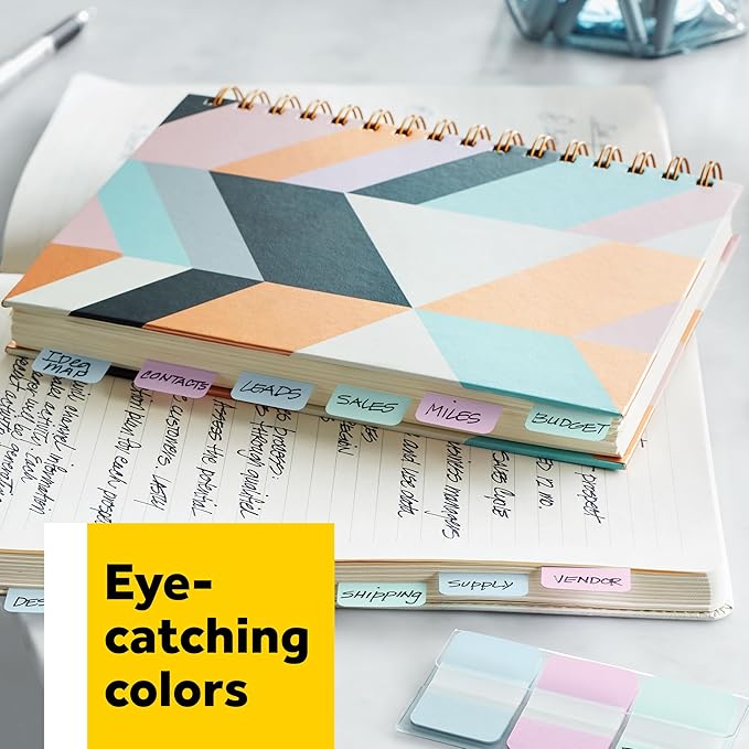 Post-it Tabs, 1 in Solid, Aqua, Yellow, Pink, Violet, 22/Color, 88/Dispenser (686-AYPV1IN)