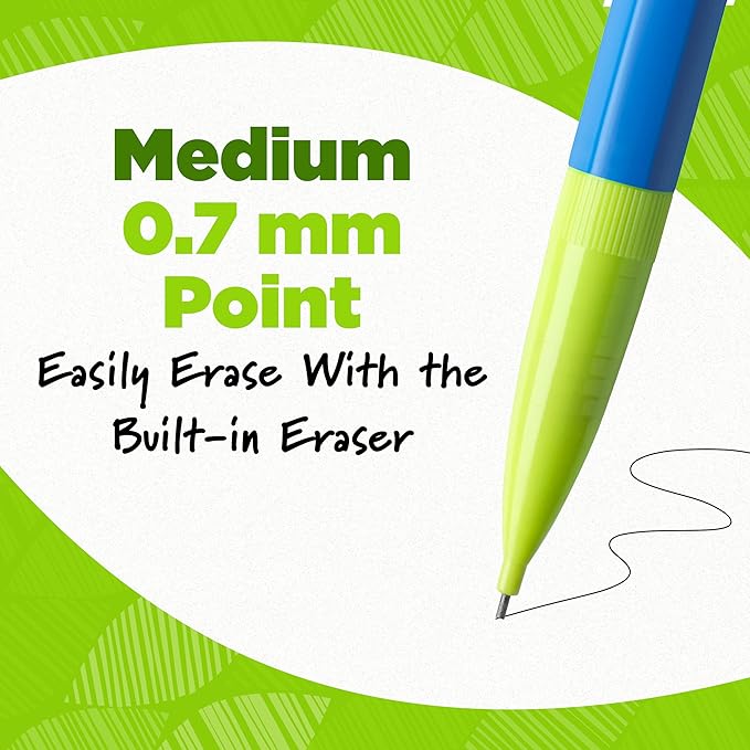 BIC Ecolutions Mechanical Pencils with Erasers, With Colorful Barrel, Medium Point (0.7mm), 24-Count Pack, Mechanical Pencils Made from 81% Recycled Plastic Excluding Leads and Erasers
