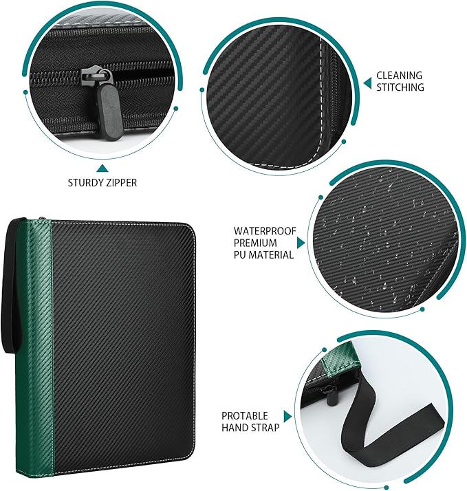 9 Pockets Trading Card Binder with Sleeves Card Organizer, 900 Double Sided Pocket PU Card Collection Binder, Baseball Binder,for Sports Card, MTG, TCG Yugioh Card (Green)
