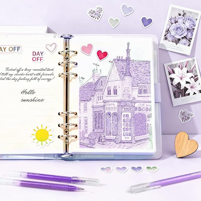 12 Purple Glitter Gel Pens Set, 1.0 mm Fine Point for Black Paper & White Paper, Large Capacity Pens for Journaling, Adult Coloring Books, Drawing, Note Taking, Highlighting