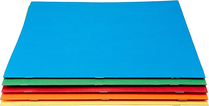 Amazon Basics Twin Pocket File Folders with Fasteners, Letter Size, Business Card Slot, Assorted Colors, 25-Pack