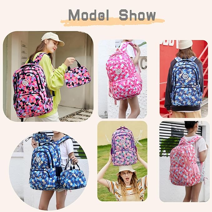 3Pcs Geometric Print Boys Backpack and Lunchbox Set for School Kids, Capacity School Backpack for Boys Elementary School