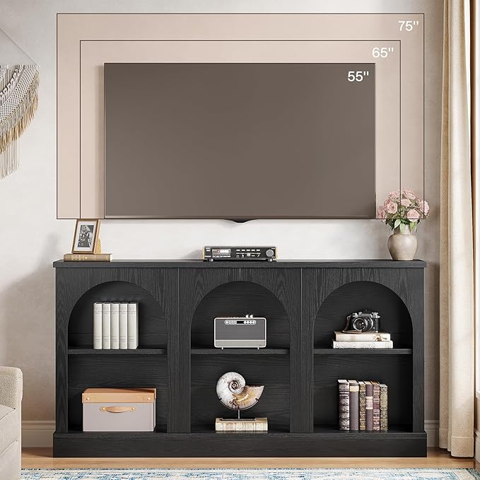 Tribesigns TV Stand for 55/60/65 Inch TV, Farmhouse Entertainment Center with Storage Cabinets, Modern Media Television Console Table for Living Room Bedroom, Black