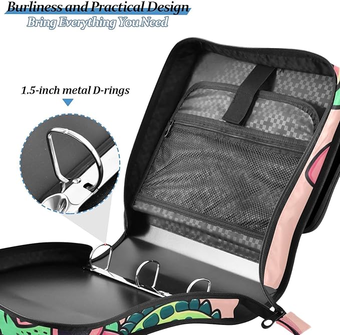 3 Ring Zipper Binder with Shoulder Strap Alligator Crocodiles Pink 1.5 inch Binders Keeper Large Capacity Multi Pockets for School Office Supplies