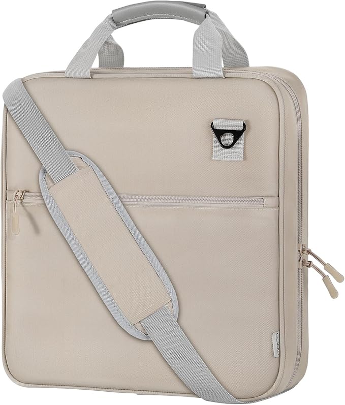 MoKo Zipper Binder, 2 Inch 3 Ring Binder with 500 Sheets Capacity & Shoulder Strap & Handle, Multi-Pocket Zipper Bag Organizer for Middle School, Light Tan