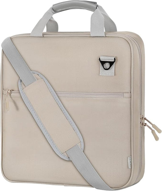 MoKo Zipper Binder, 2 Inch 3 Ring Binder with 500 Sheets Capacity & Shoulder Strap & Handle, Multi-Pocket Zipper Bag Organizer for Middle School, Light Tan
