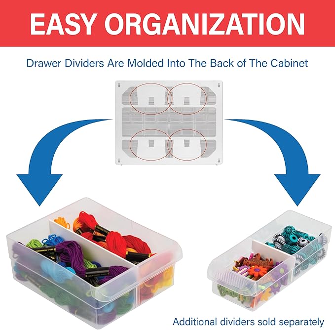 Akro-Mils 44-Drawer Plastic Drawer Storage Cabinet for Garage Organization, Bead Organizer, Building Bricks Storage, Teacher Toolbox, Makeup Organizer, 20" W x 6" D x 16" H, 10144 Red