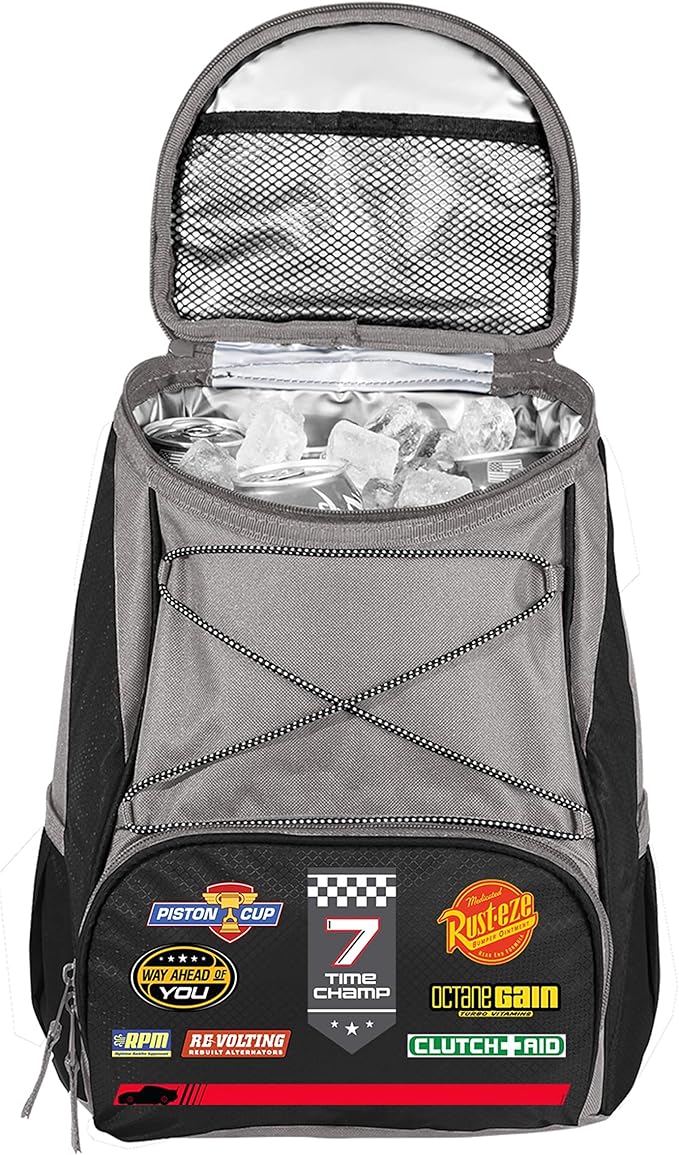 PICNIC TIME Disney Pixar Cars Lightning McQueen PTX Backpack Cooler, Soft Cooler Backpack, Insulated Lunch Bag, (Black with Gray Accents)