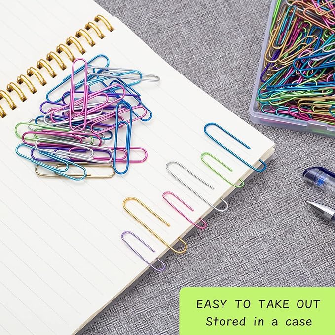 Paper Clips, 200pcs Jumbo and Medium （2 inch & 1.3 inch） Colored Clip, Large PaperClips Assorted Colors Sizes, Paper Clips for Paperwork Office School and Personal Use