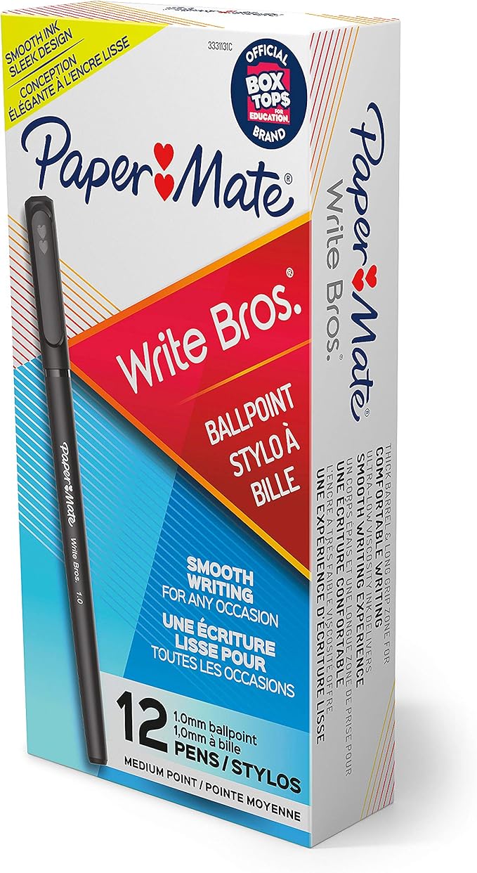Paper Mate® Ballpoint Stick Pens, Medium Point, 1.0 mm, Black Barrel, Black Ink, Pack Of 12