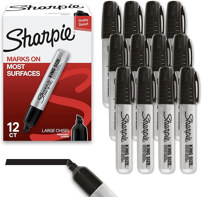 Sharpie King Size Permanent Markers Chisel Tip Markers for Work & Industrial Use 12 Count