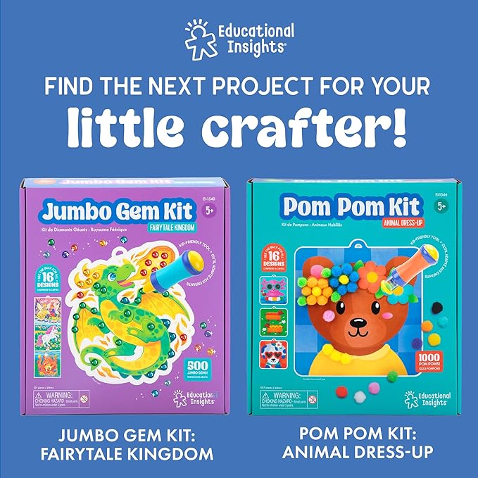 Educational Insights Tufting Kit - Arts and Crafts for Kids Ages 4-8, Poke in Art Kits for Girls and Boys, DIY Toddler Craft Sets, Poke-in Fabric Supplies, Mess-Free Kids Activity Kit Ideas