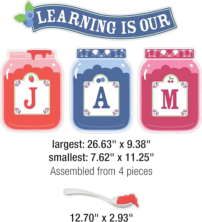 Carson Dellosa Learning Is Our Jam 47pc Bundle Bulletin Board Set, Colorful Cardstock Banner, Fruit Name Labels, Farmers Market Theme Decorations for Homeschool and Classroom Decor