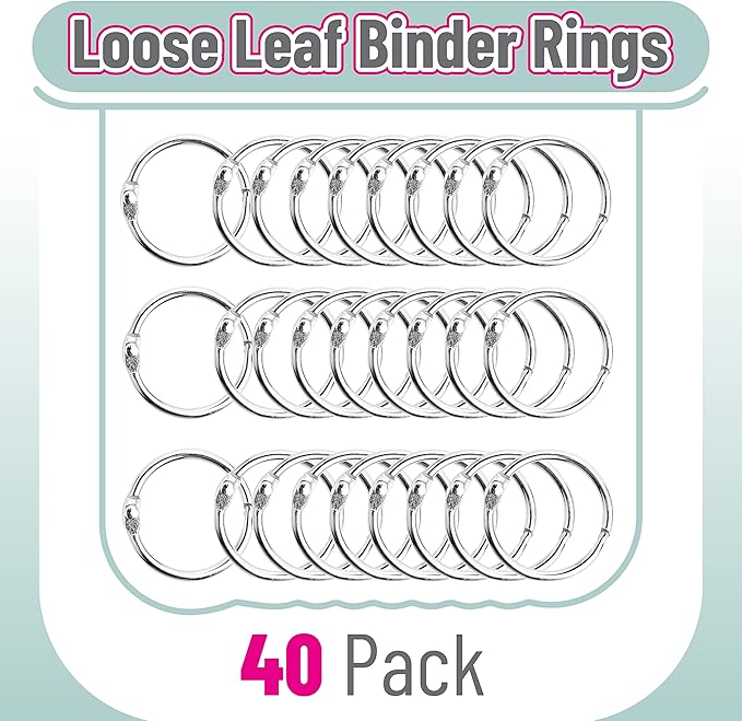 Mr. Pen- Loose Leaf Binder Ring, 40 Pack, Binder Rings 1 Inch, Metal Rings for Index Cards