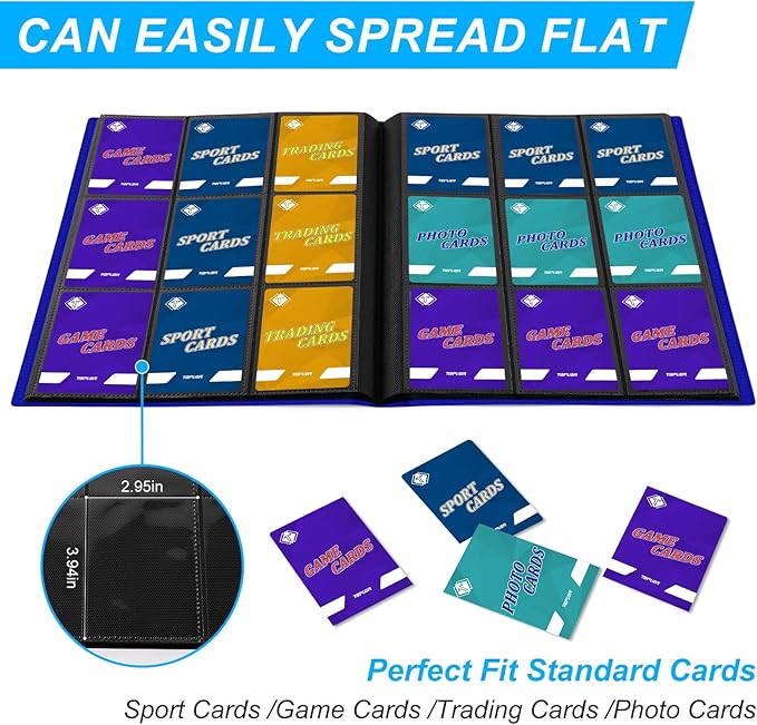 Trading Card Binder, Card Binder Album Folder Book Fit for MTG Baseball Football Sports Cards, Easy to Use Card Collection Binder (Navy Blue, 360 Pockets)