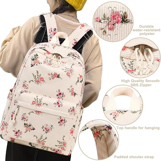Bluboon School Backpack Set Girls Womens Laptop Bookbag Casual Daypack Fits 15 inch Laptop with Lunch Tote Bag and Pencil Bag