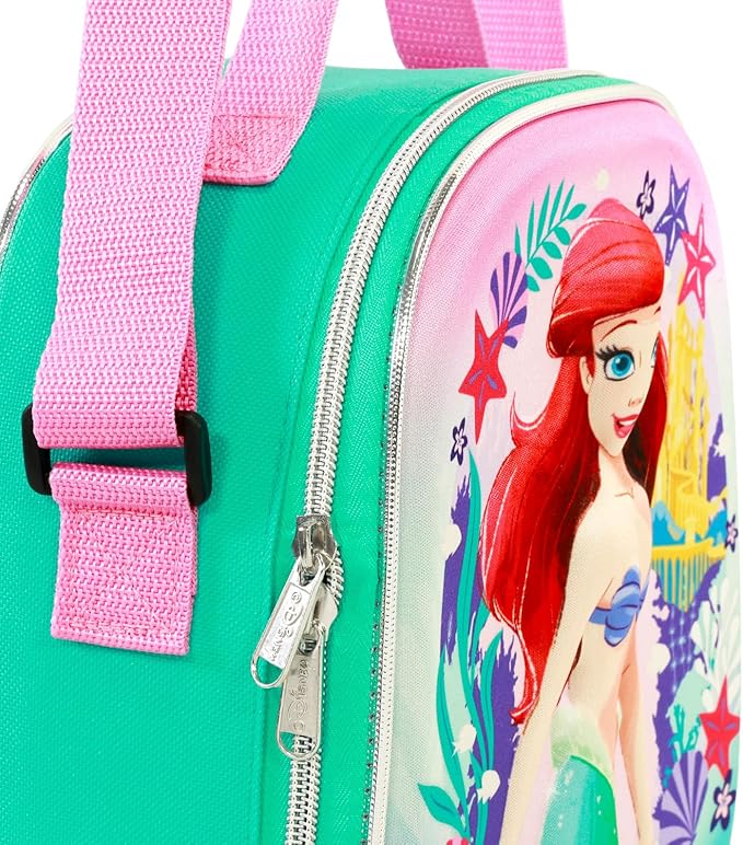 Disney Little Mermaid Mini Backpack with Lunch Bag - Bundle of 12” Ariel Mini Backpack Purse, Lunch Box, Stickers, Water Bottle, More School Supplies
