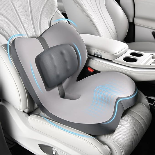FLORICH 2 in1 Truck Seat Cushion and Lumbar Support Pillow Memory Foam Car Seat Cushion with Adjustable Strap for Truck Driver Long Drives, Fits Semi Truck Seat,Car,Office&Gaming Chair(Light Black)