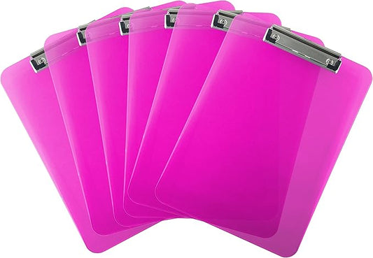Trade Quest Plastic Clipboard Transparent Color Letter Size Low Profile Clip (Pack of 6) (Pink)