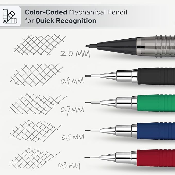 Mr. Pen Mechanical Pencil Set with Lead and Eraser Refills, 5 Sizes - 0.3, 0.5, 0.7, 0.9 and 2 Millimeters, Drafting, Sketching, Illustrations, Architecture