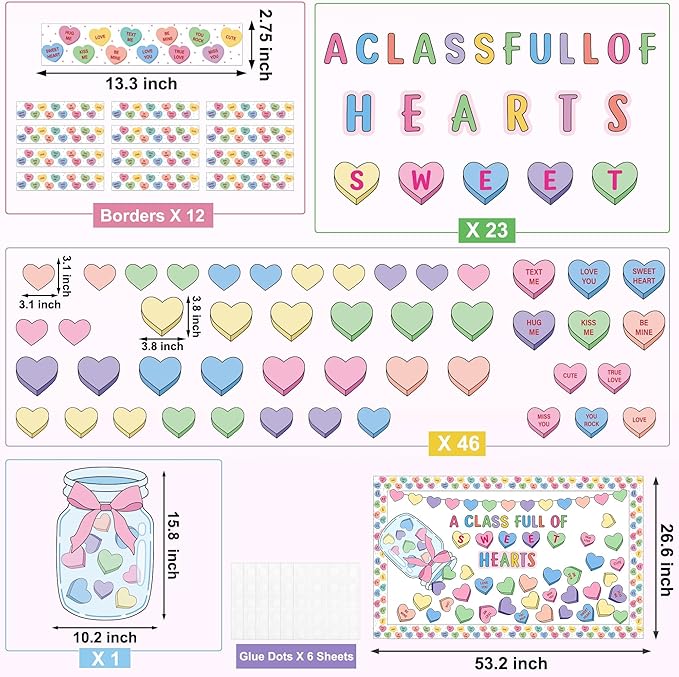 Aneco Valentine's Day Bulletin Board Decorations Valentine Classroom Decoration Paper Cutouts for Kindergarten Preschool Wall Door Decor