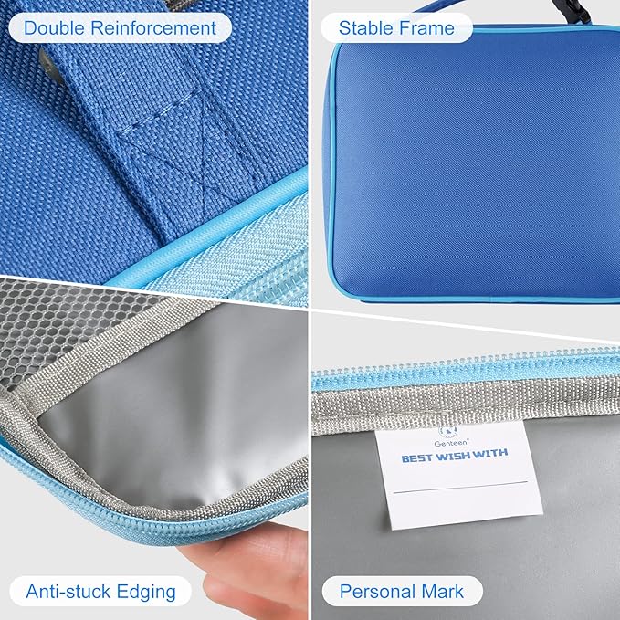 Genteen 2 Packs Insulated Soft Lunch Bag With Double Zipper - Sturdy, Freezable and Reusable for Kids, Men - For School, Work, Outdoor (Blue+Green)