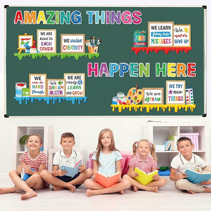 Qilery Bookshelf Bulletin Board Set Motivational Classroom Decor Reading Library Bulletin Board Set Inspirational Cutout for Back to School Classroom Decoration (Amazing Thing Happen Here)