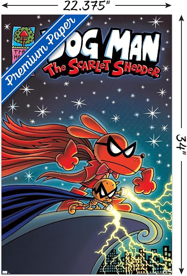 Dog Man - The Scarlet Shedder Wall Poster, 34L" x 22.4W", Premium Poster & Clip Bundle