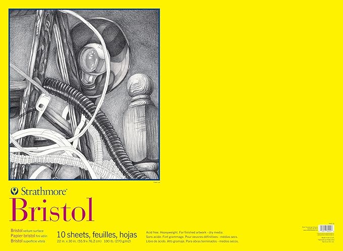 Strathmore 300 Series Bristol Vellum Pad for Artists and Students, 22 x 30 inches, 10 Sheets for Drawing, Sketching, and Printing