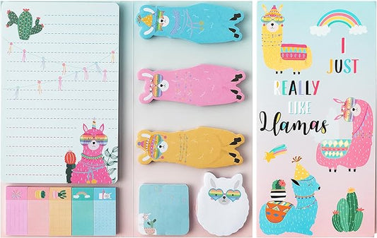 Xqumoi I Just Really Like Llamas Sticky Notes Set, 550 Sheets, Cute Cartoon Alpaca Self-Stick Notes Pads Animal Divider Tabs Bundle Writing Memo Pads Back to School Office Supplies Small Gift