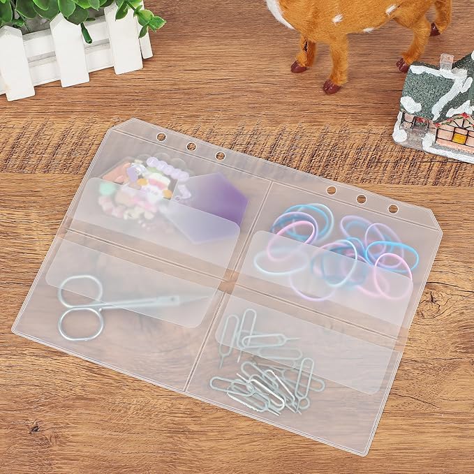 30pcs Quartering A5 Binder Pocket no Zipper Clear Budget Planner Inserts Bulk Binder Organizer Cash Envelopes for Budgeting Waterproof PVC Loose Leaf Bags Card Sleeves for 6 Ring Notebook