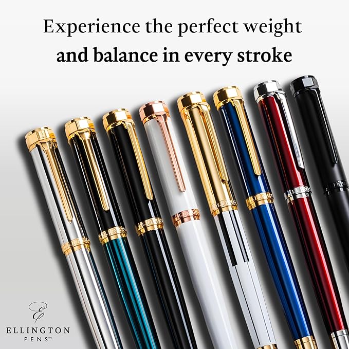 Ellington Pens Luxury Fountain Pen Set - Smooth Fine Nib - Includes 3 Ink Cartridges, Refillable Ink Converter, Gift Box - Fountain Pens For Writing, Calligraphy, Journaling, Sketching (The Stealth)