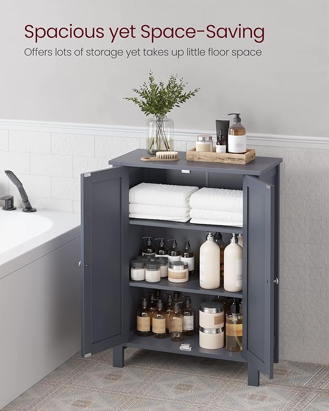 VASAGLE Floor Storage Cabinet, Freestanding Storage Unit with 2 Adjustable Shelves, for Bathroom Living Room Dining Kitchen, 11.8 x 23.6 x 31.5 Inches, Slate Gray UBCB60GY