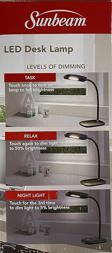 SUNBEAM Flexible Neck LED Desk LAMP Adjustable Light Energy Star Black