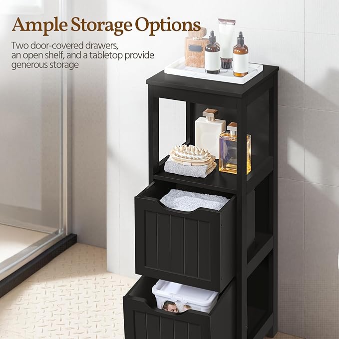 Yaheetech Bathroom Storage Cabinet, Small Floor Cabinet with 2 Removable Drawers, Slim Storage Organizer Rack Stand for Bathroom/Kitchen/Corner/Small Space,Black