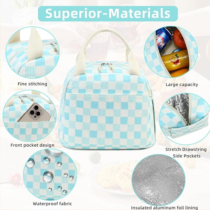 LEDAOU Lunch Box for Women Insulated Lunch Bag Corduroy Lunch Tote Bags Leakproof Cooler Lunch Case for Travel Work Picnic