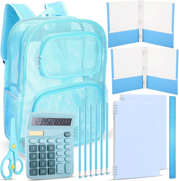 13 Piece Operation Christmas Bulk Item, 17" Mesh Backpack Semi Transparent Heavy Duty, Notebook for Holiday Donation(Blue)